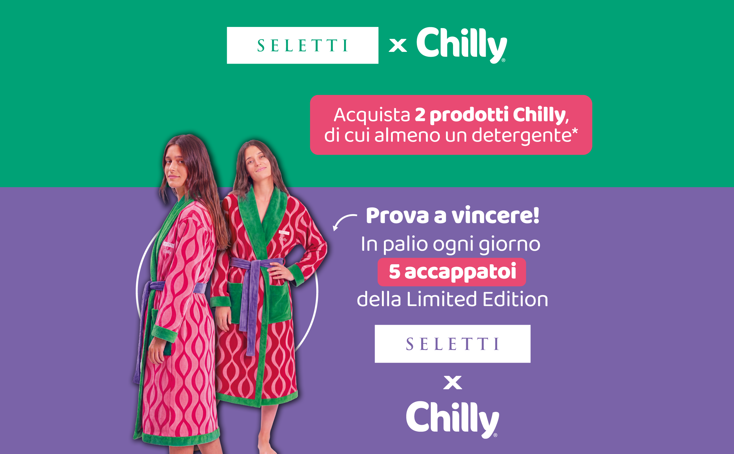 Immagine desktop che spiega la meccanica del concorso VINCI CON CHILLY L'ICONICO ACCAPPATOIO DELLA LIMITED EDITION